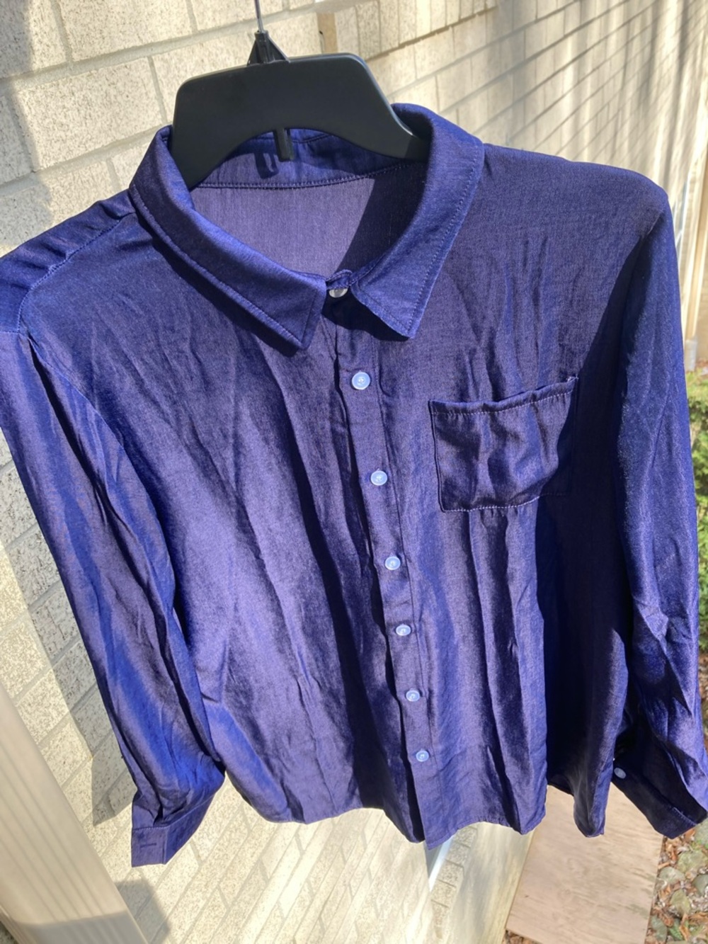 Metallic Dark Purple Slinky Super Soft Button Down Collared Shirt Whimsigoth - Picture 17 of 17